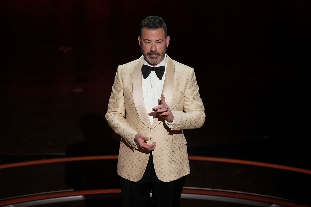 Host Jimmy Kimmel speaks during the Oscars on Sunday, March 10, at the Dolby Theatre in Los Angeles.