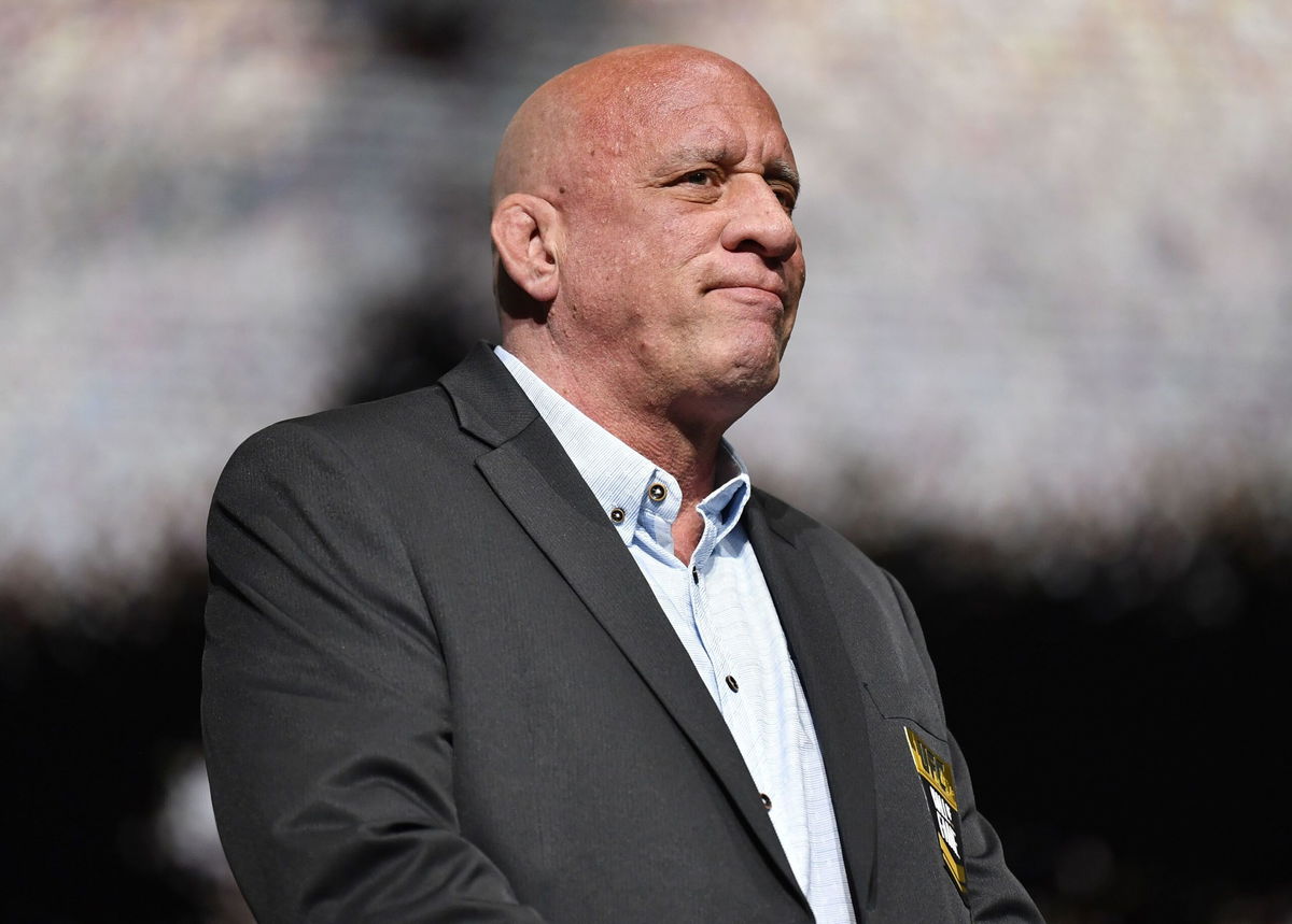 <i>Chris Unger/Zuffa LLC/Getty Images via CNN Newsource</i><br/>Mark Coleman stands on stage during the induction ceremony for the UFC Hall of Fame 2020 class.