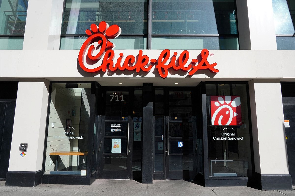 An exterior view of a Chick-fil-A restaurant in New York City.