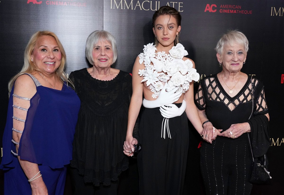<i>Jordan Strauss/Invision/AP via CNN Newsource</i><br/>Sydney Sweeney (second from right) and her family attend the Los Angeles premiere of 