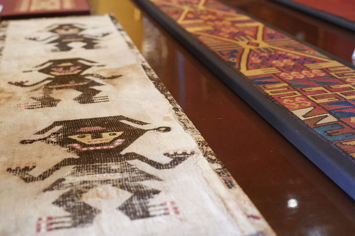 Recovered Inca textiles are displayed at the Foreign Ministry in Lima, Peru, on March 20.