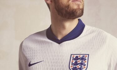 England captain Harry Kane wears his national team's new kit.