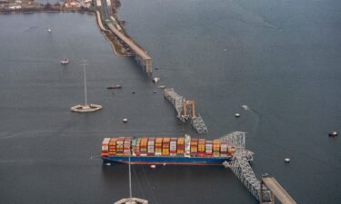The Dali container vessel after striking the Francis Scott Key Bridge on Tuesday