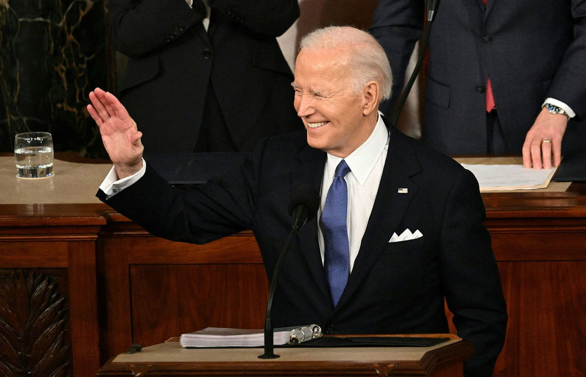 <i>Mandal Ngan/AFP/Getty Images via CNN Newsource</i><br/>US President Joe Biden waves as he delivers the State of the Union address in the House Chamber of the US Capitol in Washington