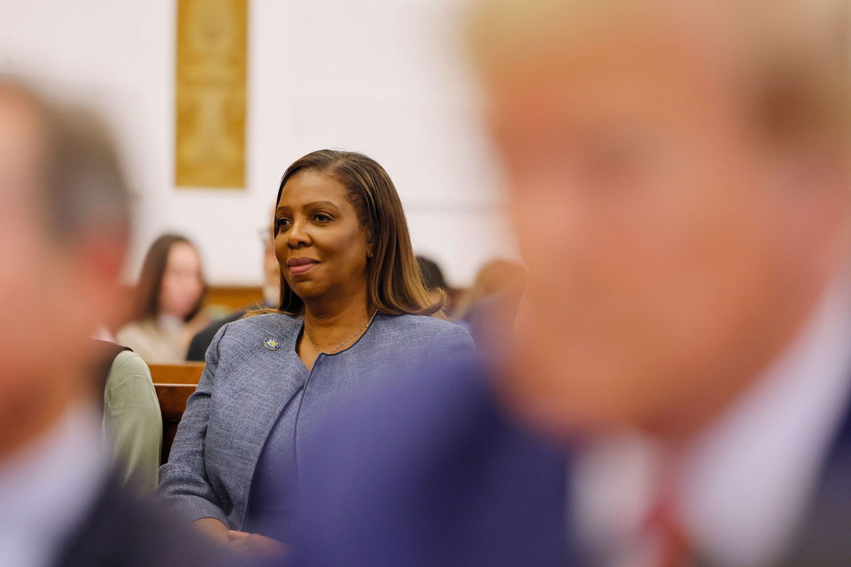 <i>Michael M. Santiago/Getty Images via CNN Newsource</i><br/>Attorney General Letitia James sits in the courtroom for the civil fraud trial of former President Donald Trump in New York State Supreme Court on January 11