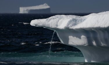 Flowing water from melting ice in Scoresby Fjord