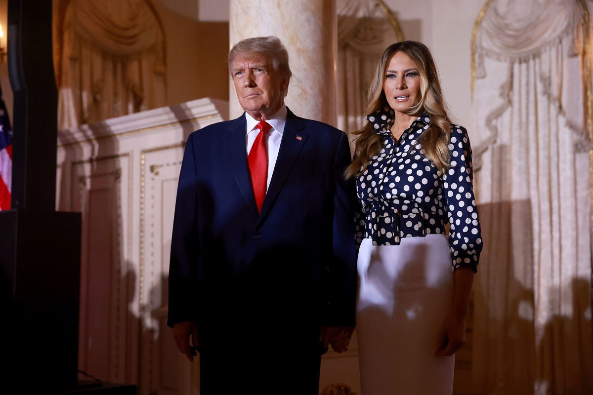 <i>Joe Raedle/Getty Images via CNN Newsource</i><br/>Former President Donald Trump and former first lady Melania Trump arrive for an event at Mar-a-Lago in Palm Beach