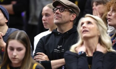 Jason Sudeikis looks on in the second half during the NCAA Women's Basketball Tournament Final Four semifinal game between the UConn Huskies and the Iowa Hawkeyes at Rocket Mortgage Fieldhouse on April 5 in Cleveland