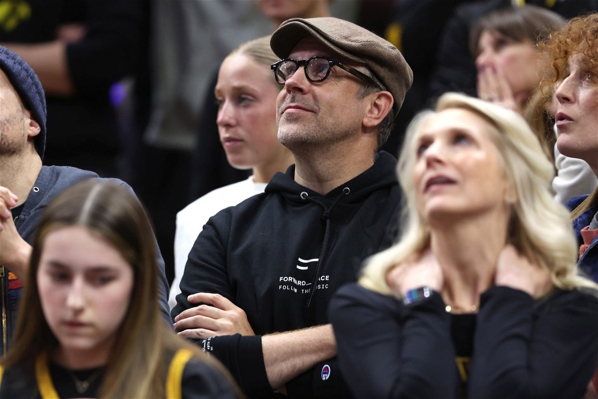 <i>Steph Chambers/Getty Images via CNN Newsource</i><br/>Jason Sudeikis looks on in the second half during the NCAA Women's Basketball Tournament Final Four semifinal game between the UConn Huskies and the Iowa Hawkeyes at Rocket Mortgage Fieldhouse on April 5 in Cleveland