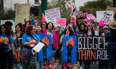 Demonstrators during a Women's March rally in Phoenix