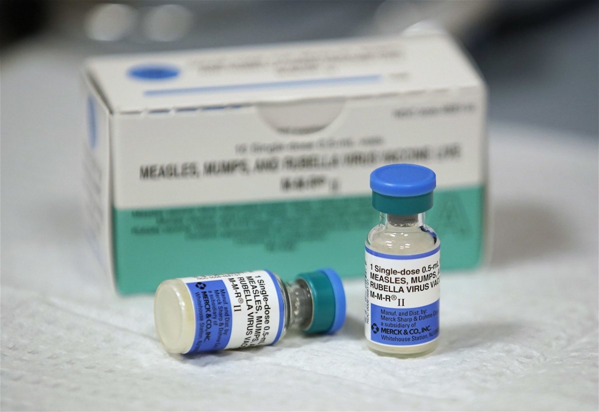 Measles, mumps and rubella virus vaccine, made by MERCK, sits on a counter at the Salt Lake County Health Department in 2019.