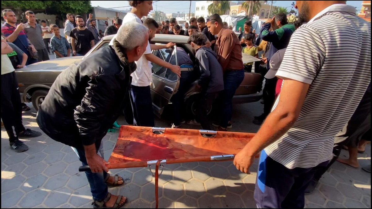 <i>CNN via CNN Newsource</i><br/>The scene outside Al-Aqsa Martyrs Hospital as victims from the strike on Gaza’s Al-Maghazi refugee camp arrive.