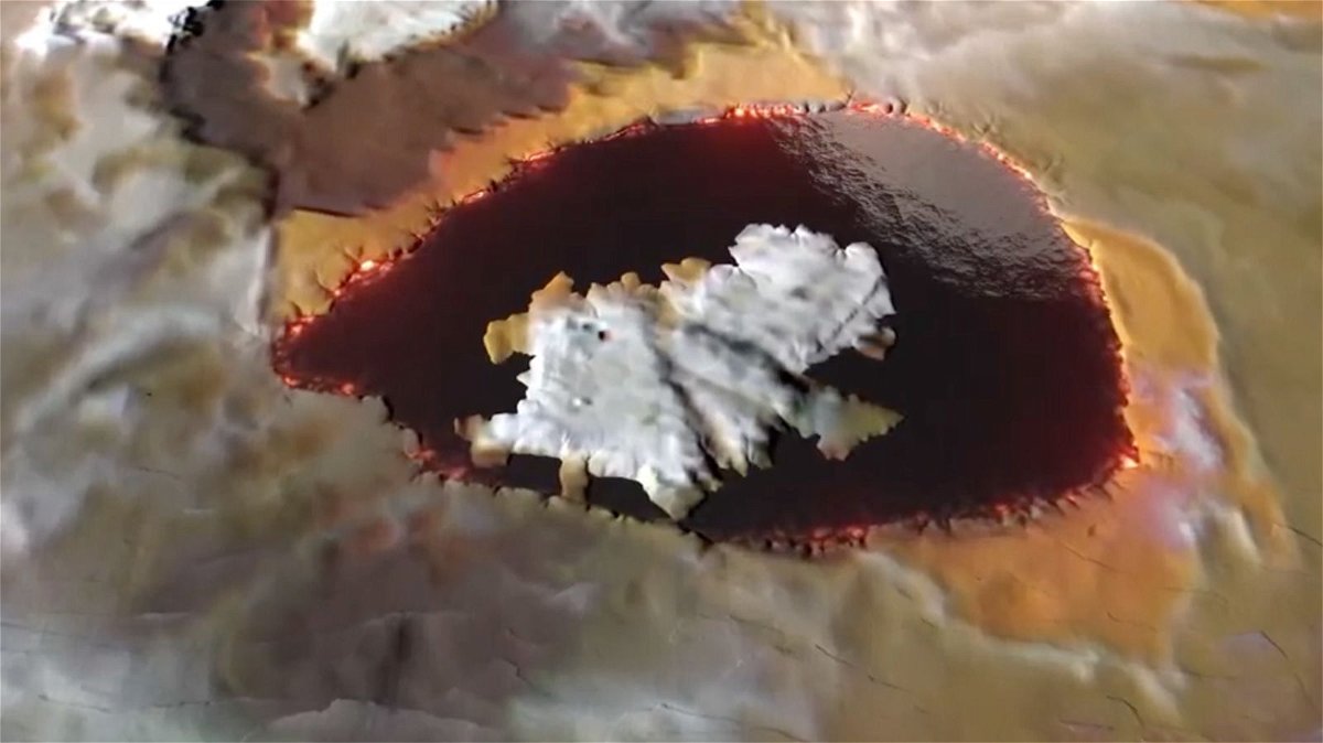 A graphic shows what a lava lake, called Loki Patera, may look like on the surface of Jupiter's moon Io.