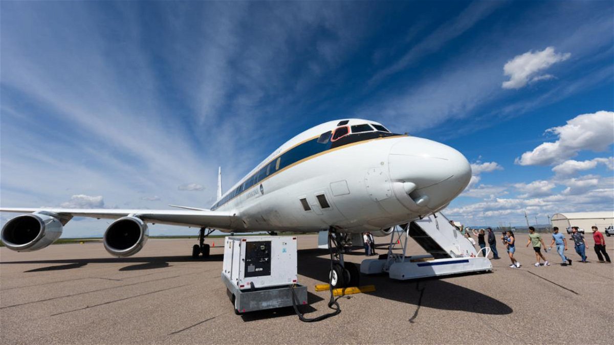 A NASA DC-8 that has been donated to Idaho State University is seen at the Pocatello Regional Airport on Wednesday, May 15, 2024.