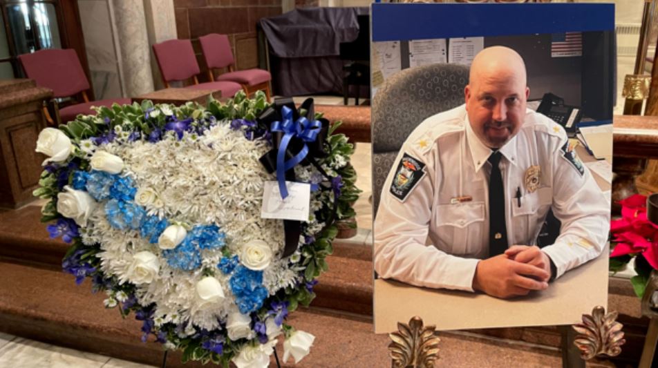 <i>Brackenridge Police/KDKA via CNN Newsource</i><br/>Chief Justin McIntire and Officer Sean Sluganski's names were added to the walls of the National Law Enforcement Officers Memorial.