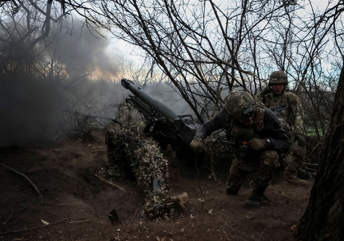 Servicemen of the 12th Special Forces Brigade Azov of the National Guard of Ukraine fire a howitzer toward Russian troops in Donetsk region, Ukraine, on April 5. The US announced on May 10 a new $400 million military aid package to Ukraine.