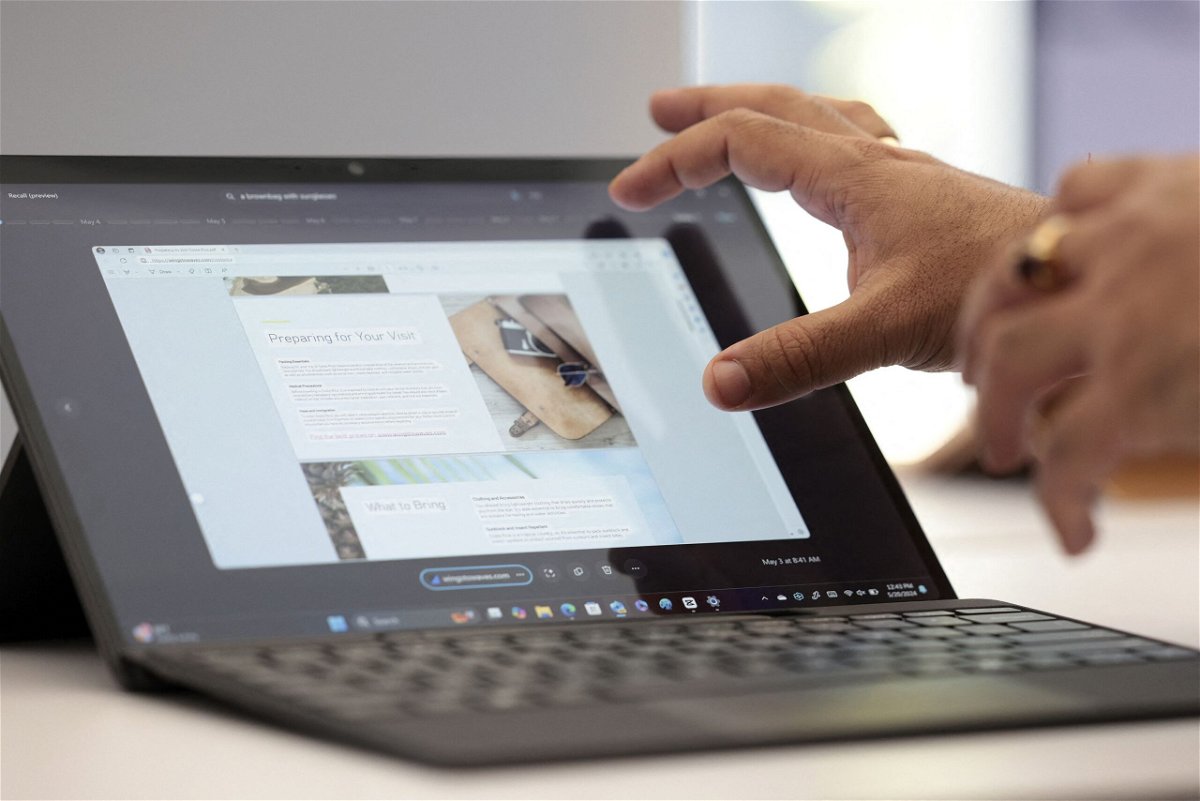 <i>Jason Redmond/AFP/Getty Images via CNN Newsource</i><br/>A demonstration of Microsoft's Recall feature on a Surface Pro is pictured following the Microsoft Briefing event in Redmond