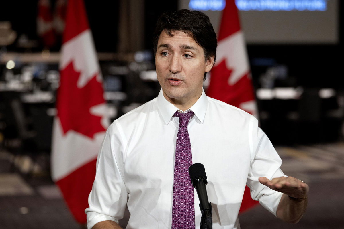 <i>Allen McInnis/Bloomberg/Getty Images via CNN Newsource</i><br/>Justin Trudeau speaks during a cabinet retreat in Montreal