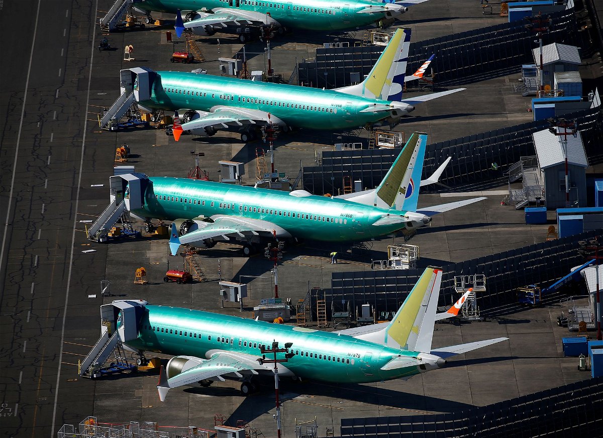 <i>Lindsey Wasson/Reuters via CNN Newsource</i><br/>Unpainted Boeing 737 MAX aircraft are seen parked in an aerial photo at Renton Municipal Airport near the Boeing Renton facility in Renton