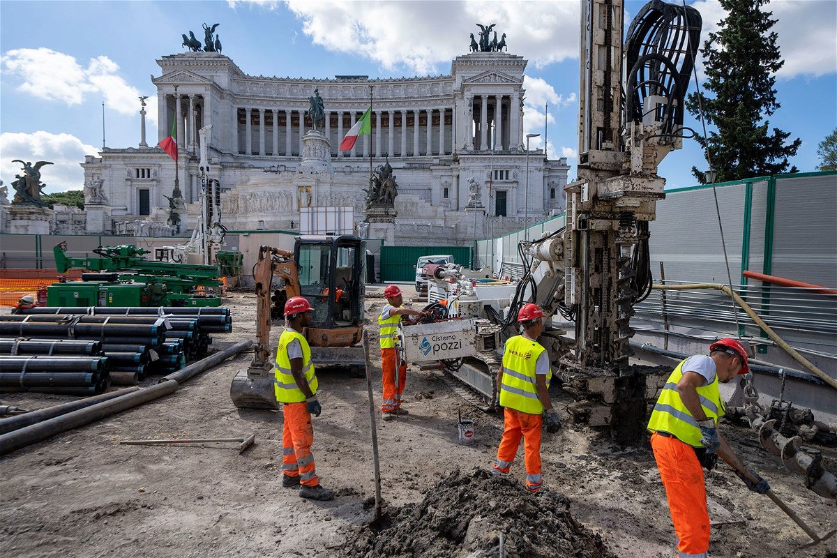 Construction was underway this week on the Metro C subway main hub in Piazza Venezia in central Rome.