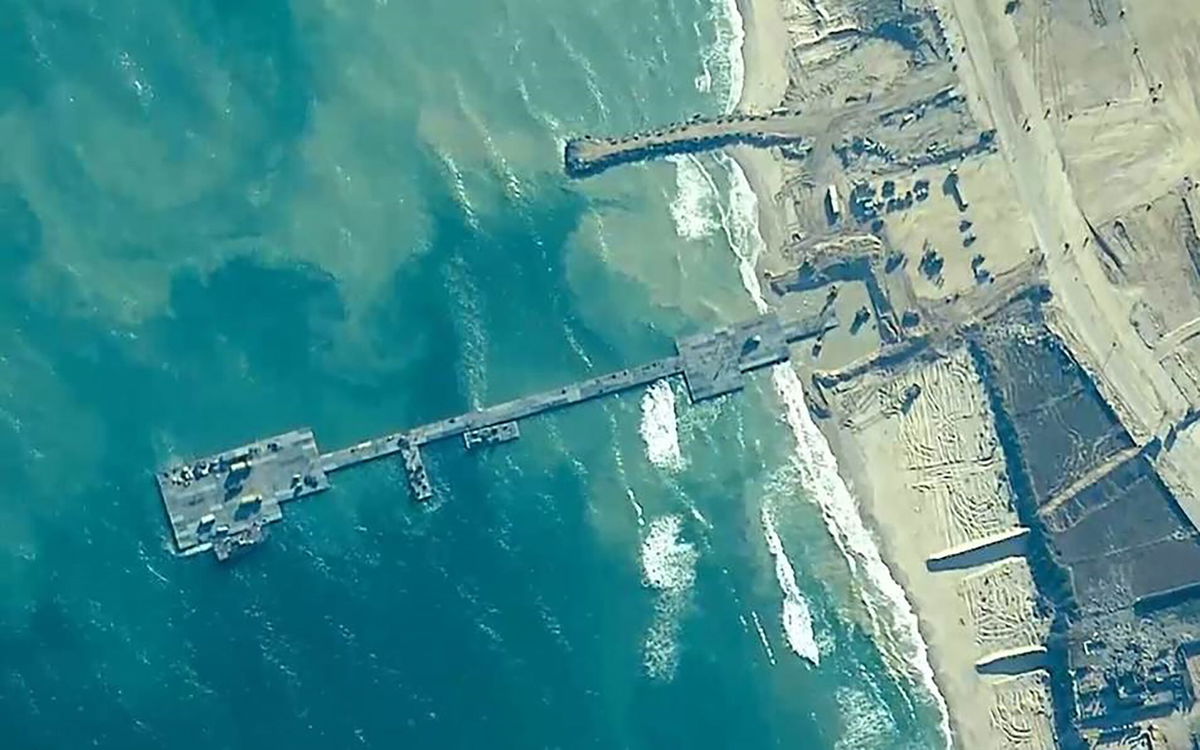 <i>US Central Command/Getty via CNN Newsource</i><br/>This handout image shows a temporary pier