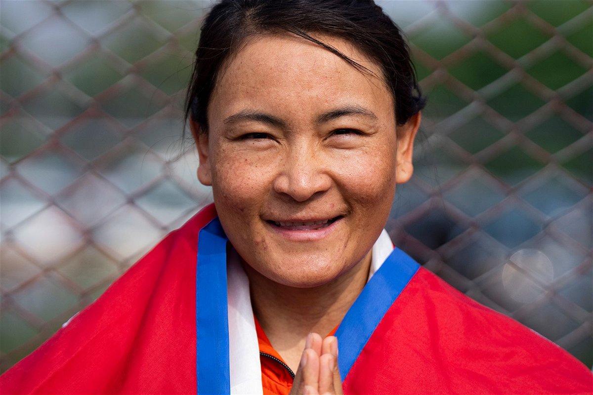 Phunjo Lama arrives at Kathmandu airport on May 26.