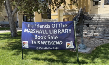 Book sale sign at Marshall Public Library