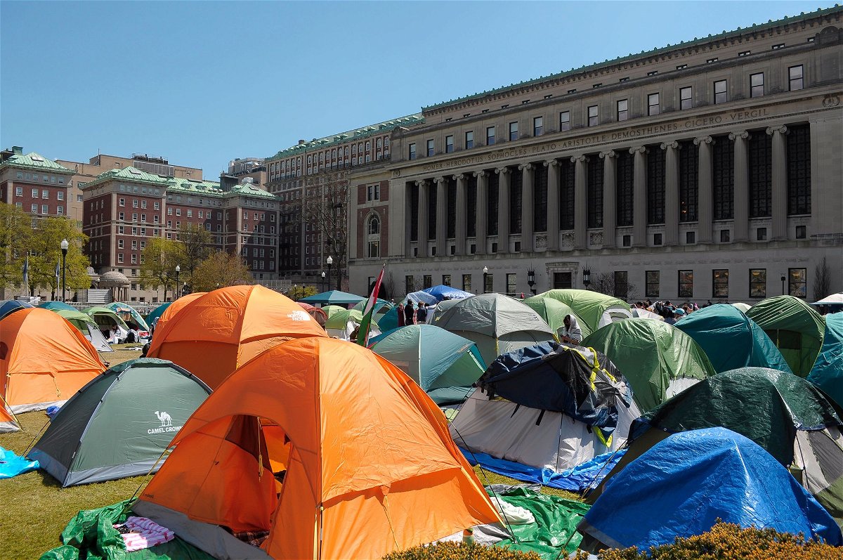 <i>Jimin Kim/SOPA Images/Shutterstock via CNN Newsource</i><br/>Pro-Palestine Encampment at Columbia University in New York City.
