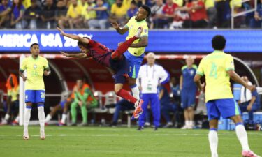 Neymar (top left) looked exasperated at times watching the amount of chances Brazil missed on Monday.