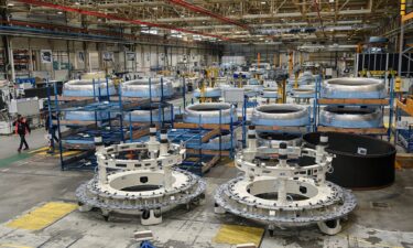 The intake air line production of A350 aircraft at the Airbus plant in Bouguenais