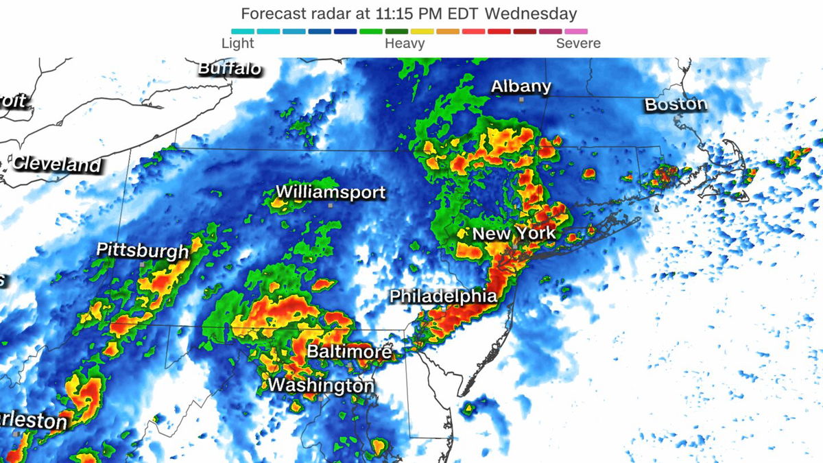 <i>CNN Weather via CNN Newsource</i><br/>A forecast model shows one way thunderstorms may impact the East on June 26 night.