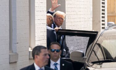 Former US President Donald Trump departs after delivering remarks at a House Republicans Conference meeting at the Capitol Hill Club on June 13 in Washington