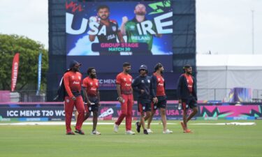 USA players walk on the field before the T20 World Cup match against Ireland.