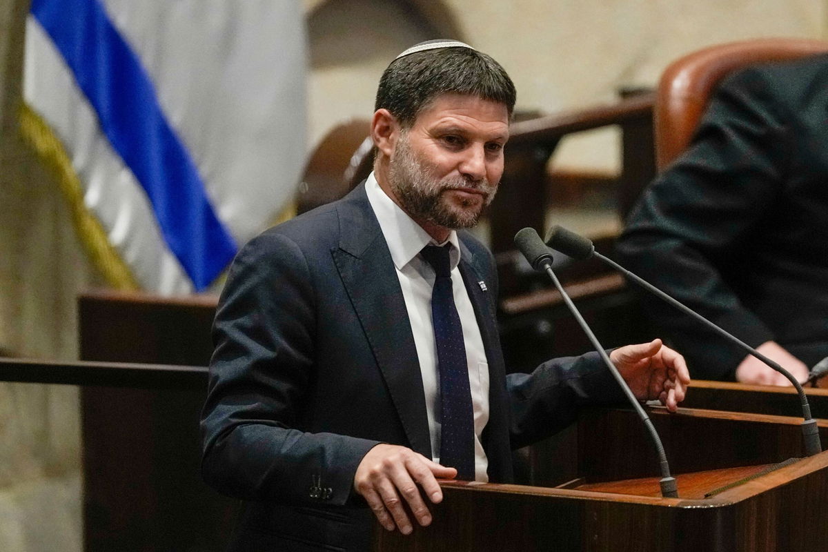 <i>Maya Alleruzzo/AP via CNN Newsource</i><br/>Israeli Finance Minister Bezalel Smotrich speaks at the Knesset