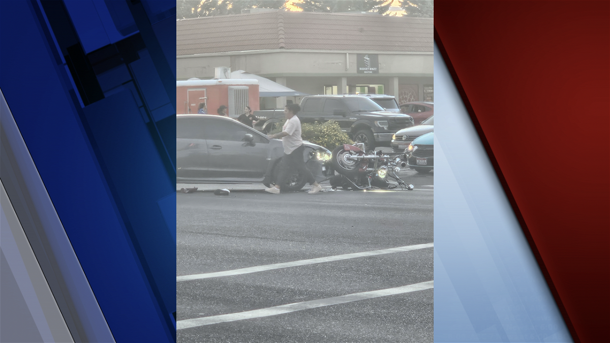 A motorcycle and car collide at 17th St. and Channing Way in Idaho Falls on June 20, 2024.
