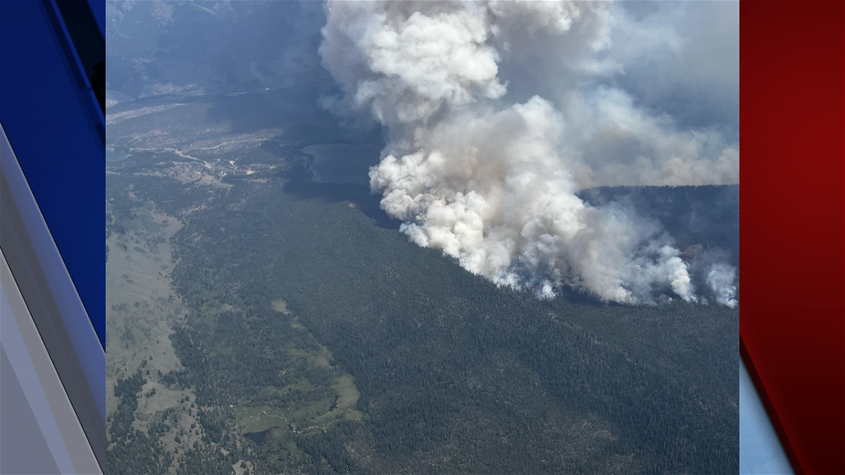 Aerial view of Redfish Lake and the Bench Lake Fire July 15, 2024