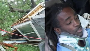 <i>KTRK via CNN Newsource</i><br/>Jordan Nichols survived after a tree came crashing through his home during Hurricane Beryl.