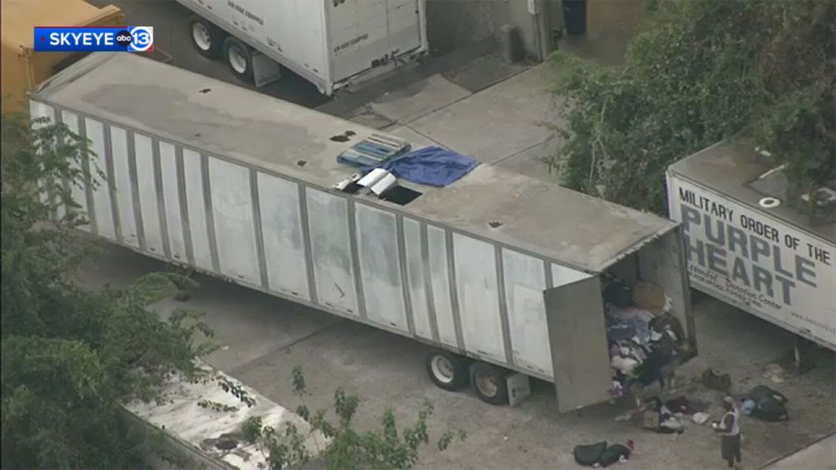 <i>KTRK via CNN Newsource</i><br/>The remains of two people were found badly decomposed inside an 18-wheeler in northwest Houston.