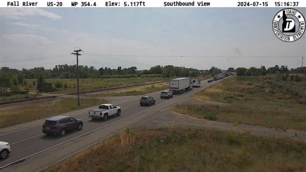 ITD 511 camera captures cars backed up on US 20 near Chester because of a multi-car accident. 
