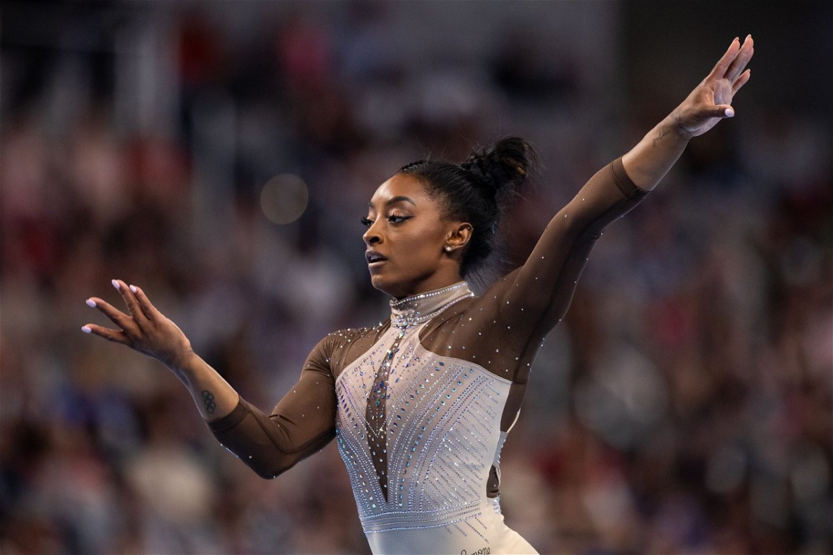 <i>Aric Becker/ISI Photos/Getty Images via CNN Newsource</i><br/>Simone Biles performs her floor routine at the US Gymnastics Championships in Fort Worth