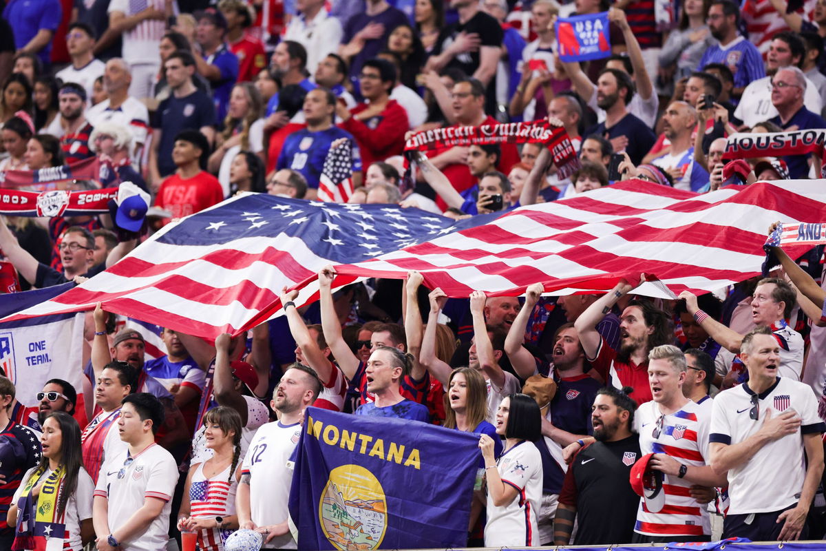 <i>Aric Becker/AFP/Getty Images via CNN Newsource</i><br/>Peru's supporters cheer during a match between Peru and Chile at AT&T Stadium in Arlington