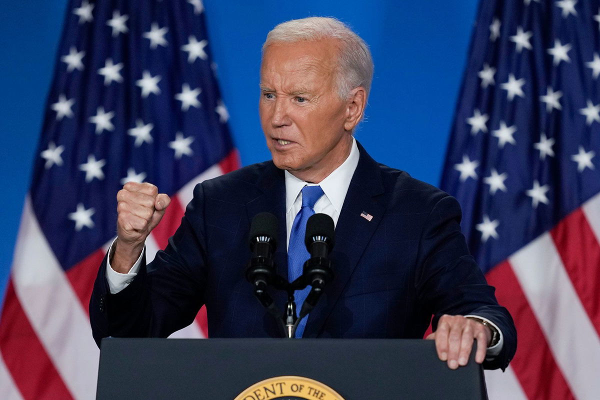 <i>Matt Rourke/AP via CNN Newsource</i><br/>President Joe Biden speaks at a news conference following the NATO Summit in Washington on July 11