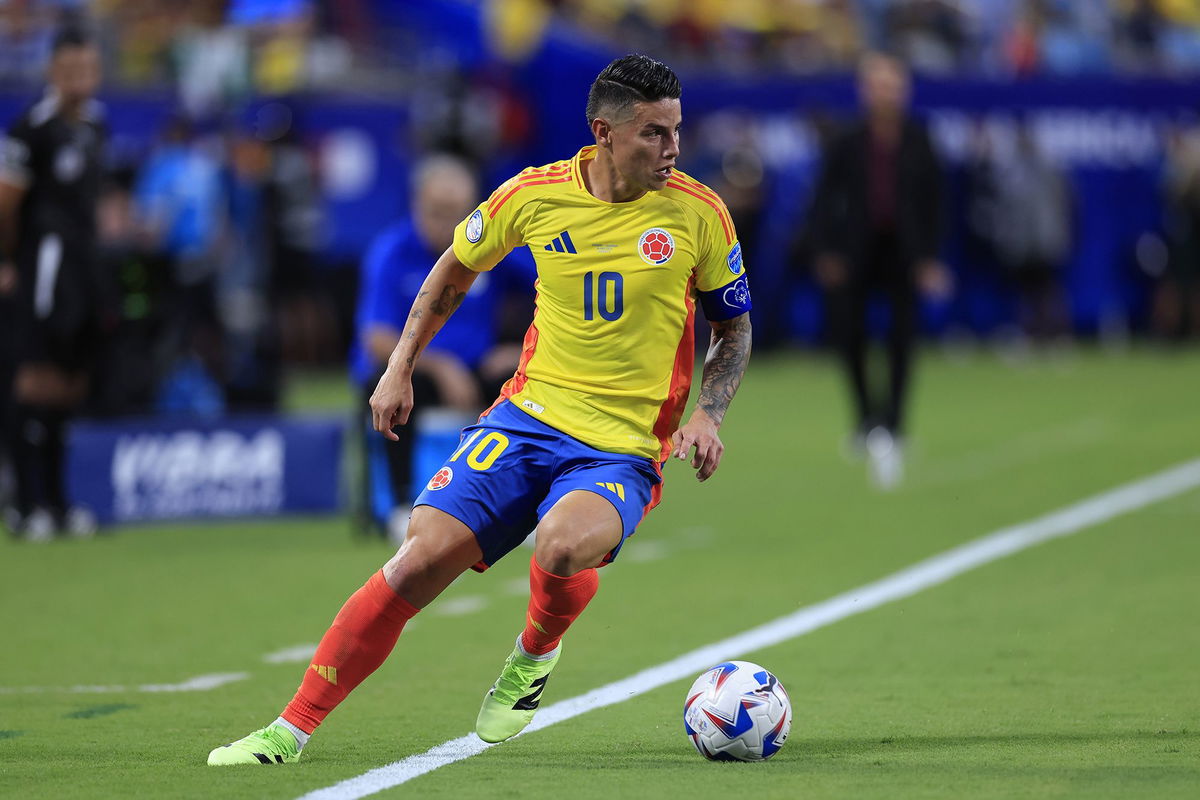 <i>Buda Mendes/Getty Images via CNN Newsource</i><br/>James Rodriguez controls the ball during the semifinal match against Uruguay.