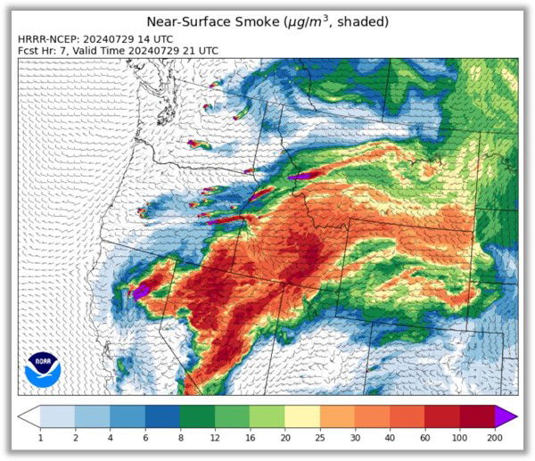 Smoke forecast for Monday, July 27. 