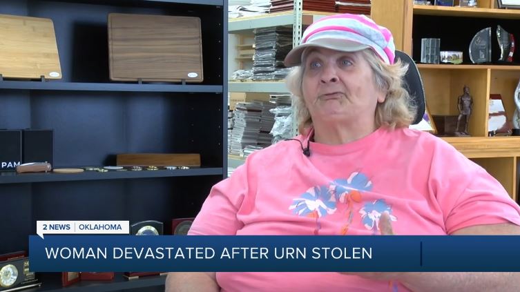 <i>KJRH via CNN Newsource</i><br/>Anna Daniels is devastated. She took her the urn of her sister's remains to Custom Craft Awards & Engraving and someone stole it.