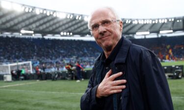 Sven-Göran Eriksson greets Lazio fans before a match against Roma on March 19