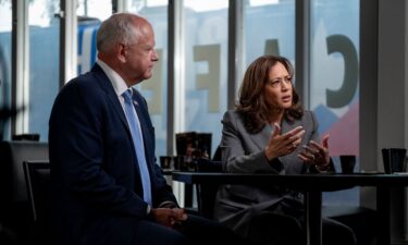 Minnesota Gov. Tim Walz and US Vice President Kamala Harris sit for an interview with CNN’s Dana Bash on August 29