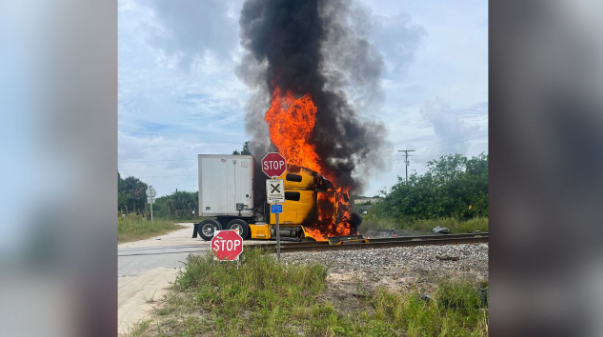 <i>WPTV via CNN Newsource</i><br/>Amtrak train smashed into a semi on the tracks near Indiantown and no one was injured