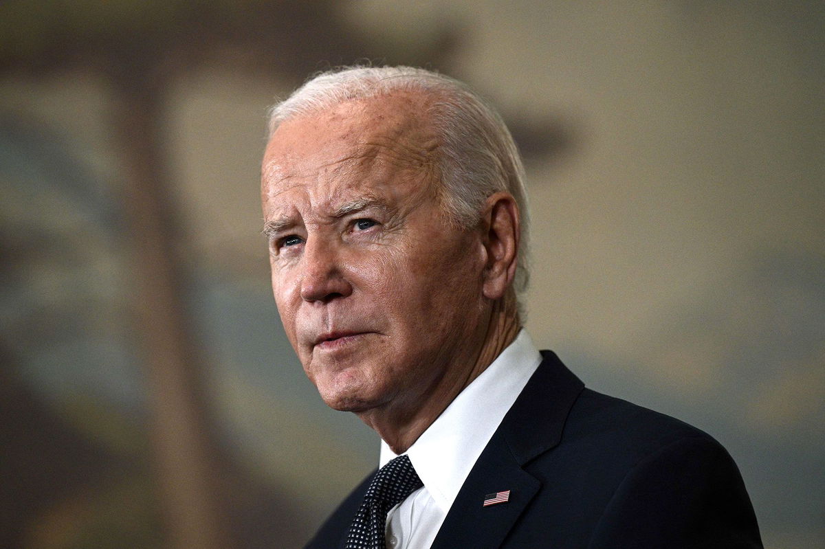 <i>Brendan Smialowski/AFP/Getty Images via CNN Newsource</i><br/>President Joe Biden speaks during a press conference in Woodside