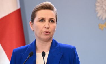 Danish Prime Minister Mette Frederiksen is seen speaking in Warsaw